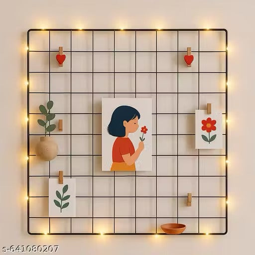 Steel Photo Collage Wall Grid – with 10 Wooden Clips